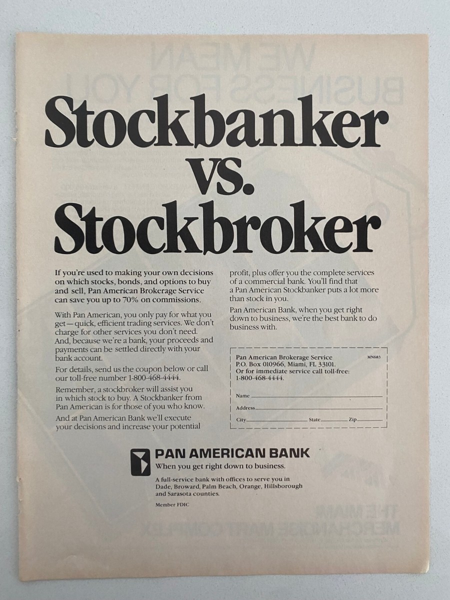 Pan American Bank Miami Stockbanker vs Stockbroker Vintage 1983