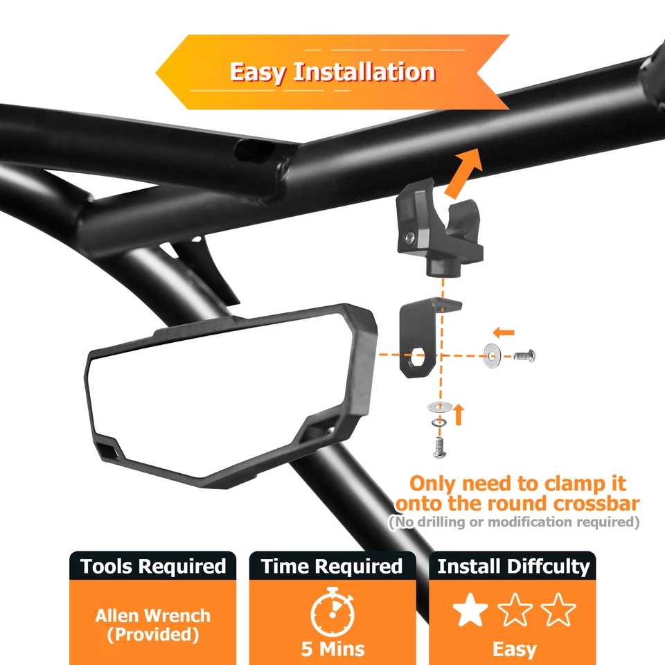 Rear Side & Center Convex Mirrors For Can Am Commander 800 Max 1000R Roll Bar - Image 3 of 4