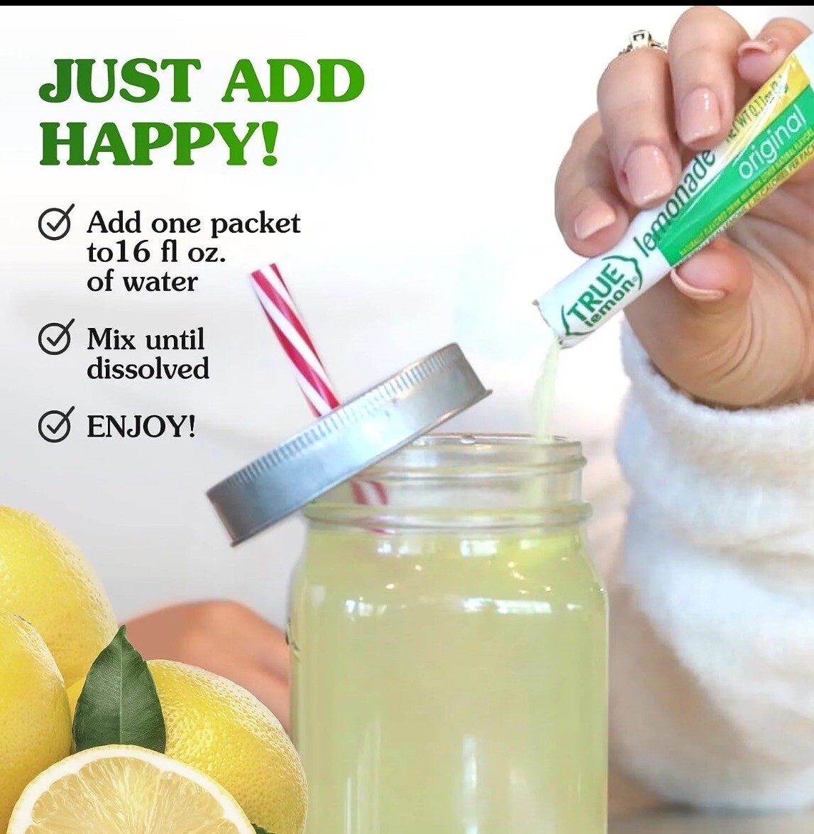 200 Packets True Lemon Original Lemonade Drink Mix Made From Real Lemon .42 Oz