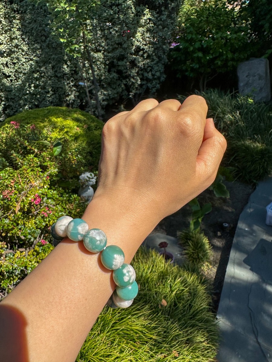 Rare High-grade 14mm Green Sakura/Cherry Blossom Agate Beaded