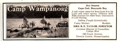 1927 Camp Wampanoag Cape Cod Buzzards Bay Boys Summer Camp 21st Season Print Ad