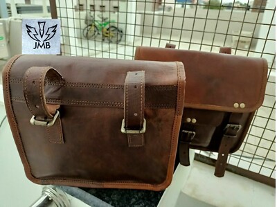Saddle Bag Panniers 1 Pair Saddlebag Brown Leather Motorcycle NEW Bags