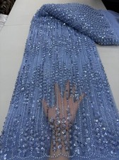 YQOINFKS Heavy Beads Tulle Lace Swiss Voile Sequin Fabric Embroidery Bridal Gold