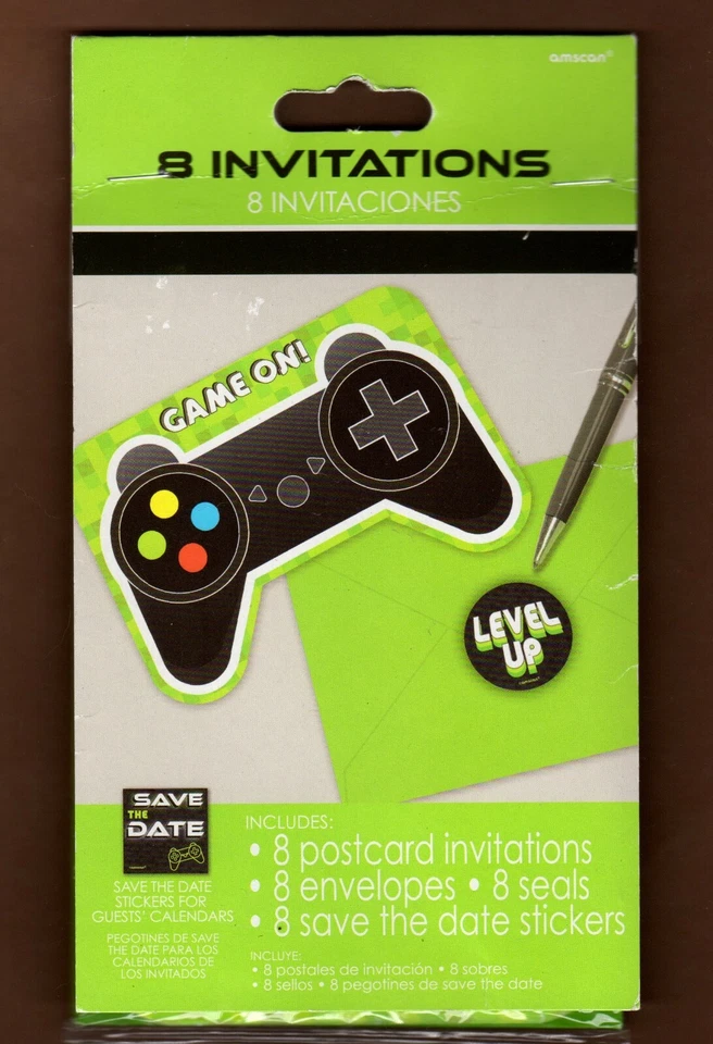 16 Game On Birthday Party Invitations, Controller, Video Gaming Level Up 2 Packs - Image 2 of 3