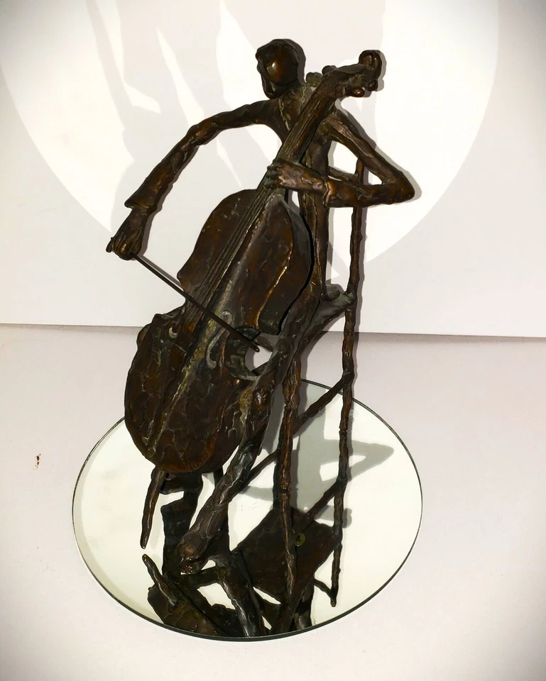Винтажный MCM подпись Альфонс Берн (b. 1942) Литая бронзовая виолончелистская скульптура 1970 искусство - Изображение 4 из 4