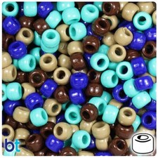 BeadTin Blue  Tan Mix Opaque 9mm Barrel Pony Beads 500pcs 