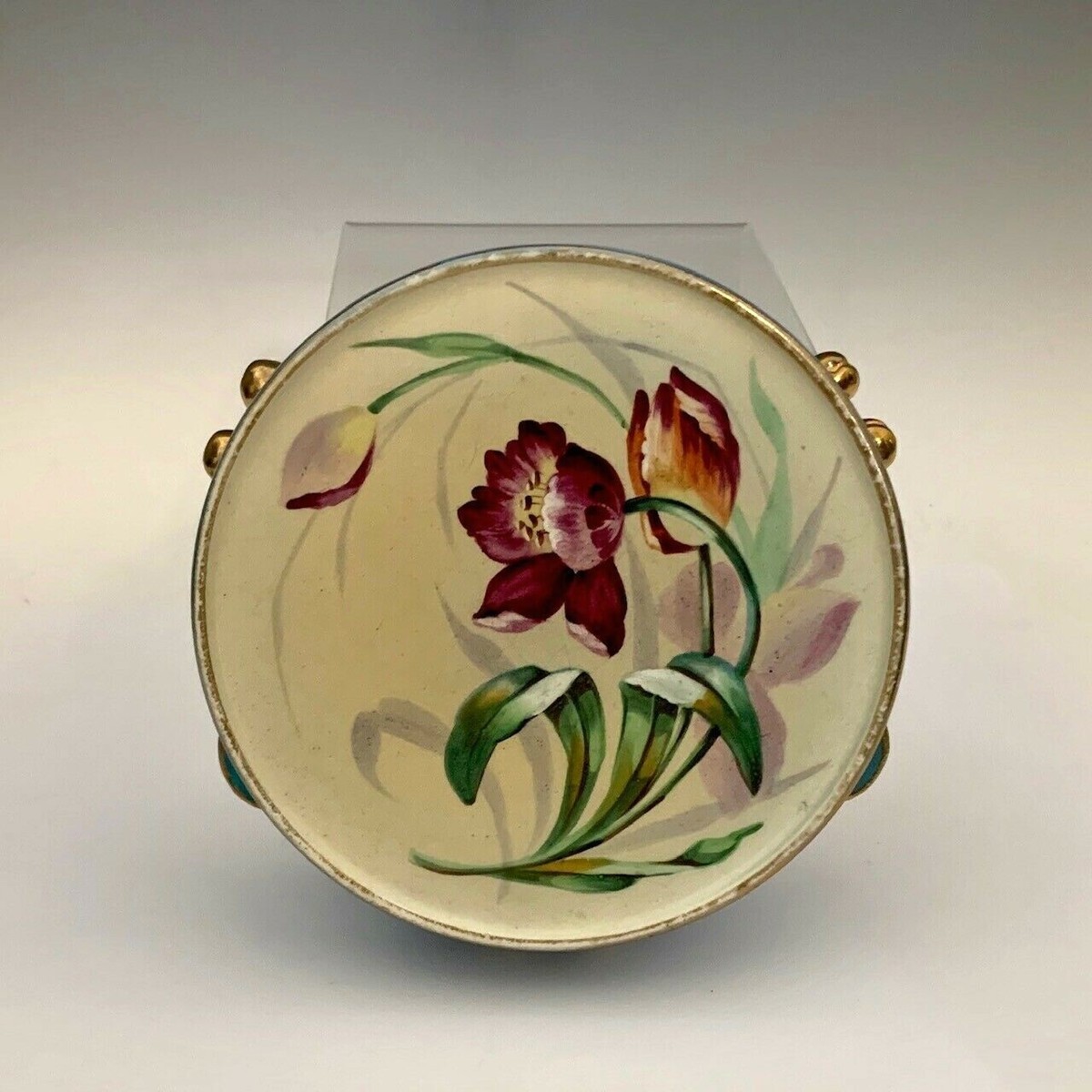 Vintage Wall Pocket Planter Hand Painted Tambourine Tulip Floral 