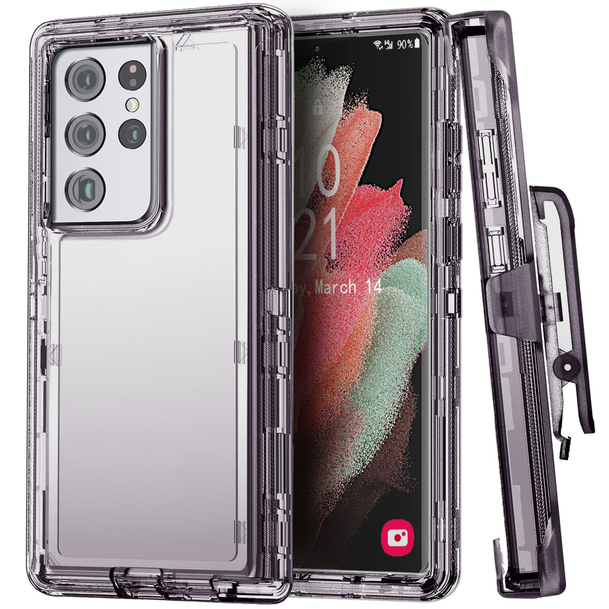 For Samsung Galaxy S21/S21 Ultra/S21 Plus Shockproof Clear Case W/Belt Clip