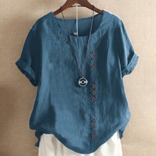 Womens cotton linen casual loose shirt summer...