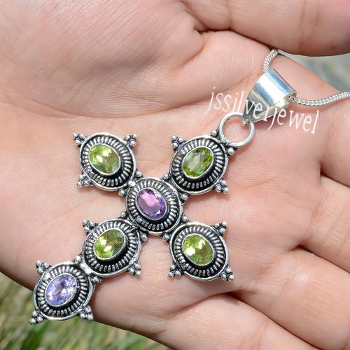 Pendentif En Argent 925 Avec Perle D'eau Douce Et Pierres Fines - Tourmaline, Tanzanite, Péridot, Améthyste