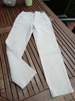 Vanilia 80er true Vintage High Waist Mom Stretchhose Hose beige Karo XS 32/34