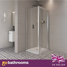 Image of 900mm Bi-Fold Shower Door 6mm Glass Quick Install Hidden Fixings Brass Handle