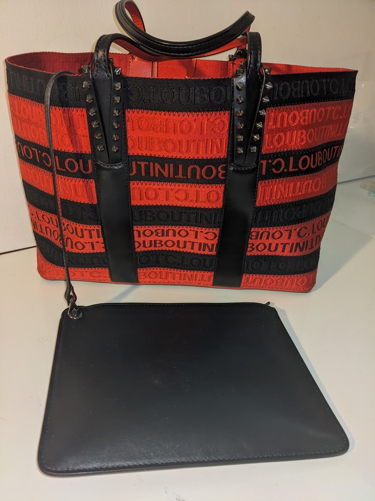 Christian Loubutin Black And Red Striped Tote Bag