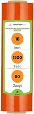 8 Rls 18"x 1500' 80 Gauge Plastic Stretch Film Cast Hand Shrink Wrap Dark Orange