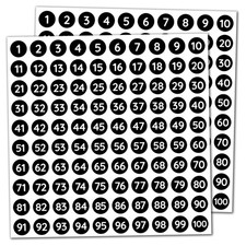 25 Sheets 1-100 Number Stickers Labels 0.4 Round Black