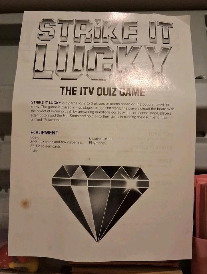 Vintage Strike It Lucky ITV Quiz Family Board Game Parker 1988 Nice Condition - Image 2 of 4