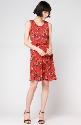 AllSaints Etta Kirsch Dress Floral Mini Red Black Pleated Sleeveless Medium