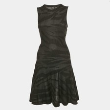 McQ by Alexander McQueen Black Animal Print Knit Flared Mini Dress M