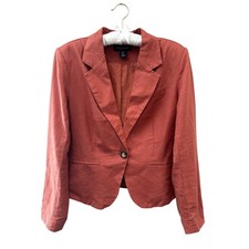 TAHARI Linen Blend Blazer Rust One Button Tailored Career Jacket Small