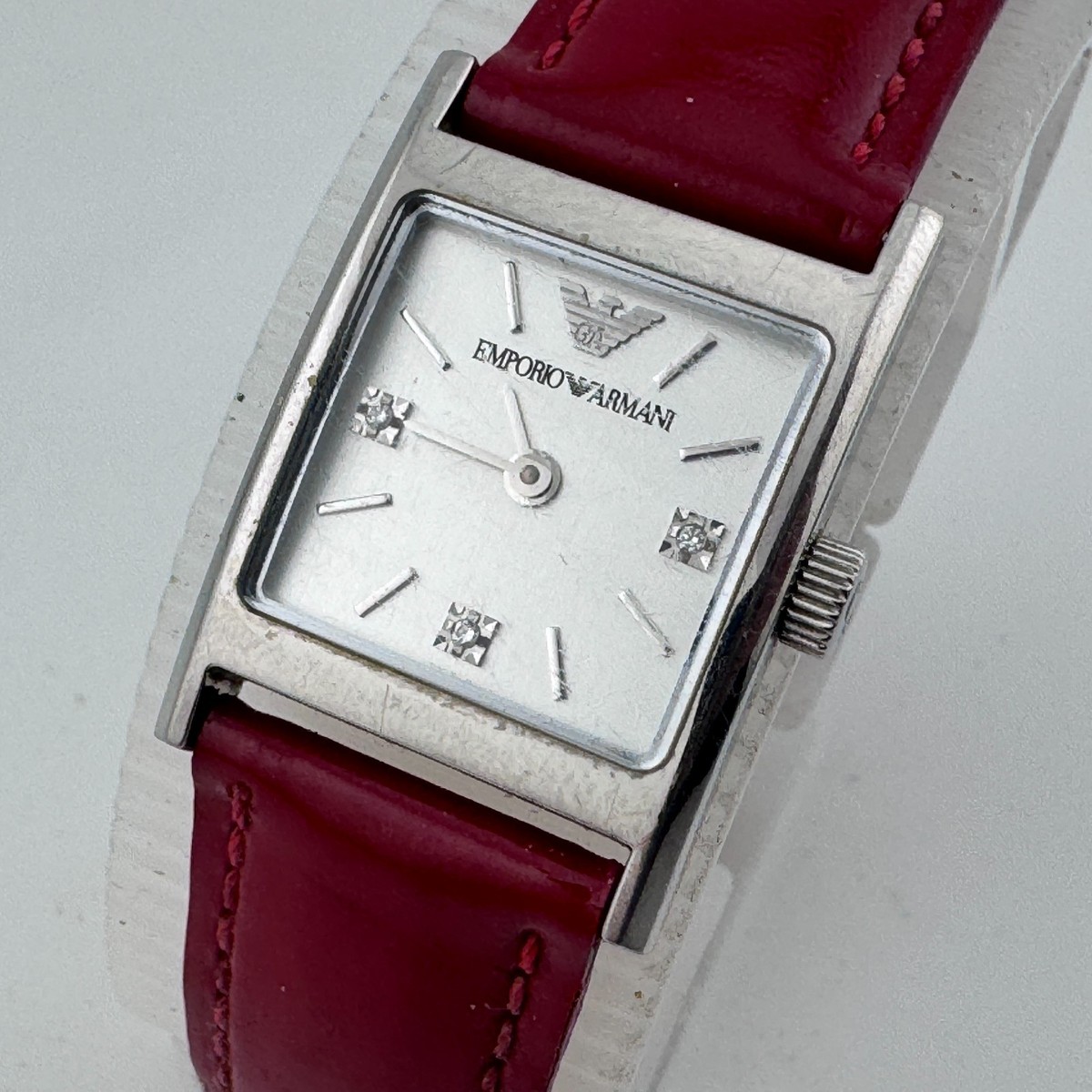Emporio Armani Quartz Watch Women Silver Steel Square Leather