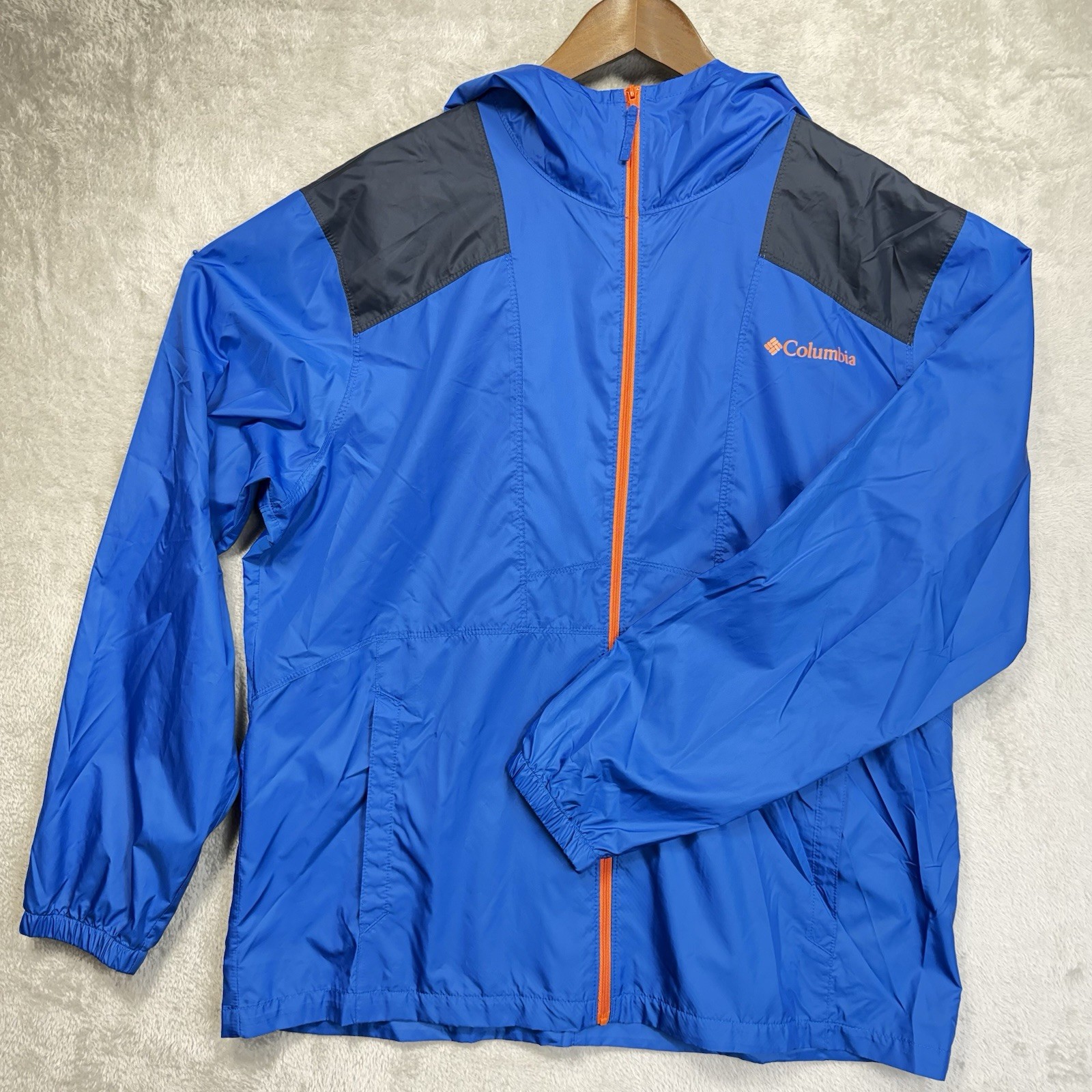 Columbia Windbreaker Jacket Men’s Large Blue Full Zip Hooded Lightweight