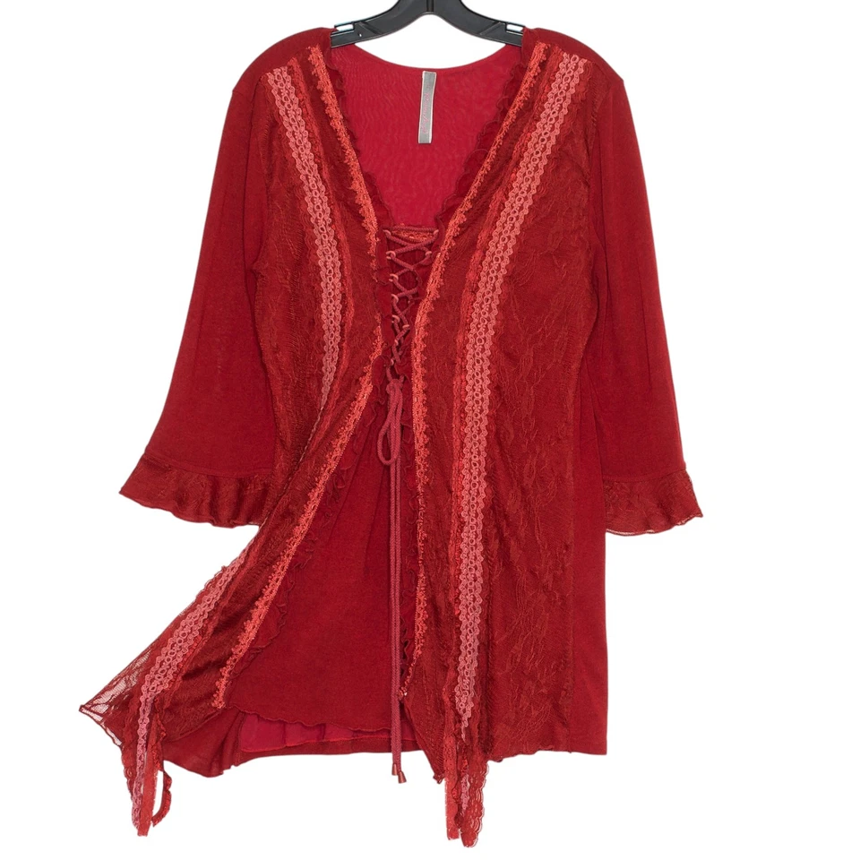 Suéter Y2K Renacimiento Bruja Casa Festival Cachicho Retro Boho Rojo Grande Foto 3 de 4