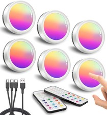 Rechargeable Colour Changing Puck Lights Battery Powered Remote USB – 6 Pack