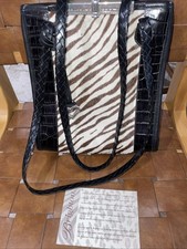 Brighton Zebra Print Crocodile Leather Embossed Top Handle Bag Purse Nice !