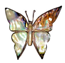 VTG Mexico Sterling Silver Abalone Shell Butterfly Brooch Pin 2"