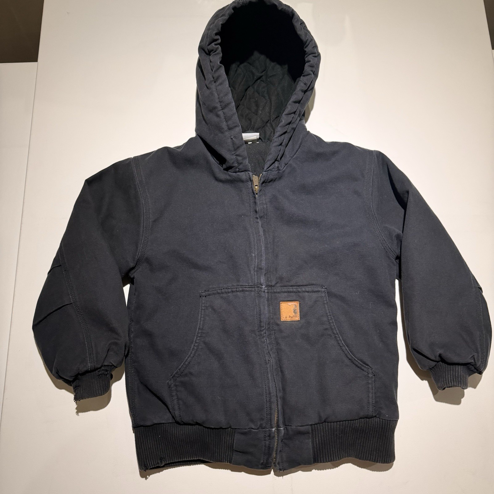 Carhartt Hooded Jacket Youth Medium Black Full Zip Grunge Qu