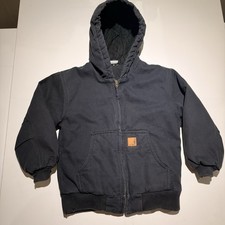 Carhartt Hooded Jacket Youth Medium Black Full Zip Grunge Quilted