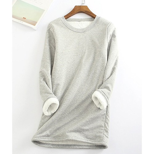 Women's Winter Fleece Sherpa Lined Crewneck Pullover Sweatshirt Middle Length - Picture 5 of 21