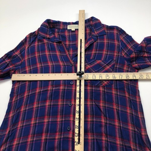 Cloth & Stone Anthropologie Medium Hi Low Rayon Long Sleeve Check Plaid Shirt - Picture 5 of 10