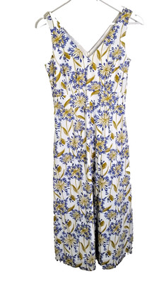 Seasalt Women's Organic Cotton Floral Midi Dress Size 8 WhiteBlue Sleeveless NEW