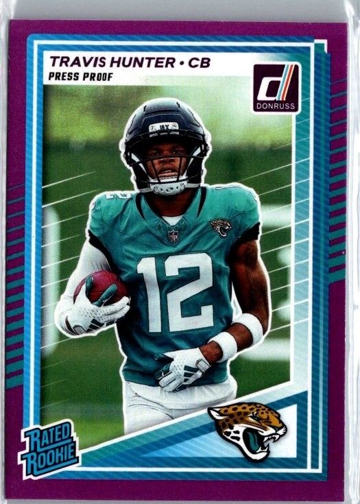 2025 Panini Donruss - Rated Rookie Travis Hunter #301 Purple Press Proof Jags