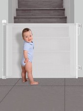 Retractable Baby Gate 140cm Wide White Mesh Safety Pet Gate for Stairs Doorways