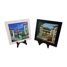 2 Jorge Lopez Tile Art Mexican Hand Painted Clay Signed 8x8 Puerto Vallarta 2012