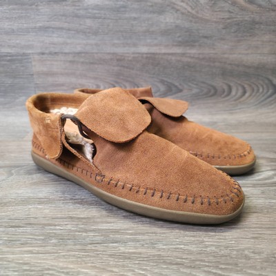 Vans Mohikan Moccasins Womens 7 Brown Leather Suede Lace Up Slippers Fur Lined