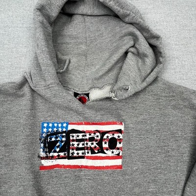 Distressed Tum Yeto Zero Skate Hoodie Mens XL Gray USA Graphic Pullover Flag