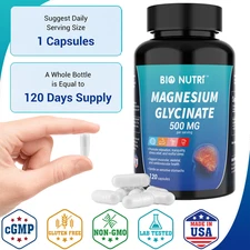 Magnesium Glycinate 500mg|120 Capsules For Sleep Stress Relief Support Bone US