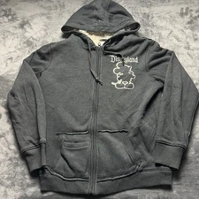 Disney Parks Hoodie Unisex Medium Charcoal Gray Logo Sherpa Lined Disneyland #55