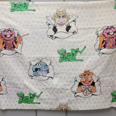Vintage Muppets Flat Sheet Full Queen 1990 Henson Kermit Piggy Gonzo Fozz