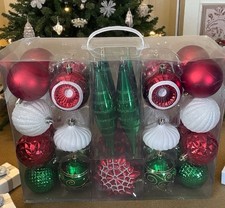 24 Christmas Tree Ornaments Baubles Glitter Assorted Colors Shapes Shatterproof