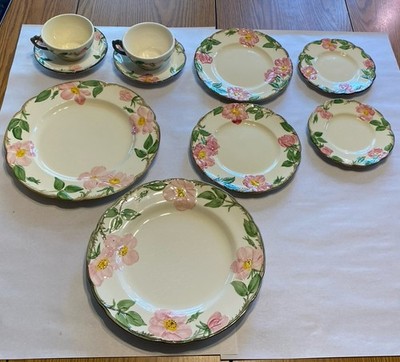 Vintage Lot Of 10 Franciscan Desert Rose Cups, Saucers, Plates. See Desc.