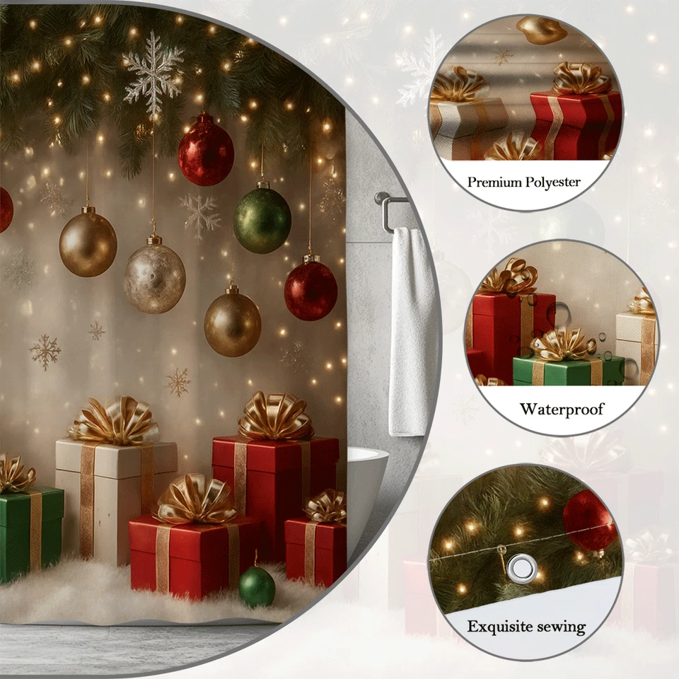 Cortina de Ducha de Navidad con Adornos Rojo y Verde Foto 3 de 4