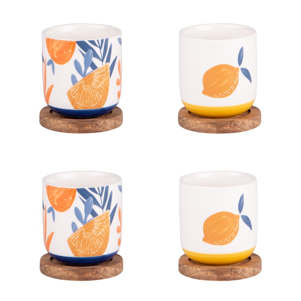 Coffret de 4 tasses avec sous tasses Sicilia, idée cadeau idéale en grès 25 cl