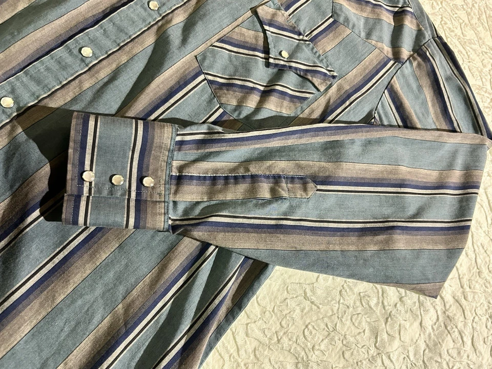 Ely Cattleman Tall Man LT 16.5 X37 Stripped Western Pearl Snap Button Shirt - Image 4 of 4