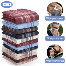 12Pcs Men Handkerchiefs Classic Hankies Cotton Hanky Pocket Square Perfect Gift