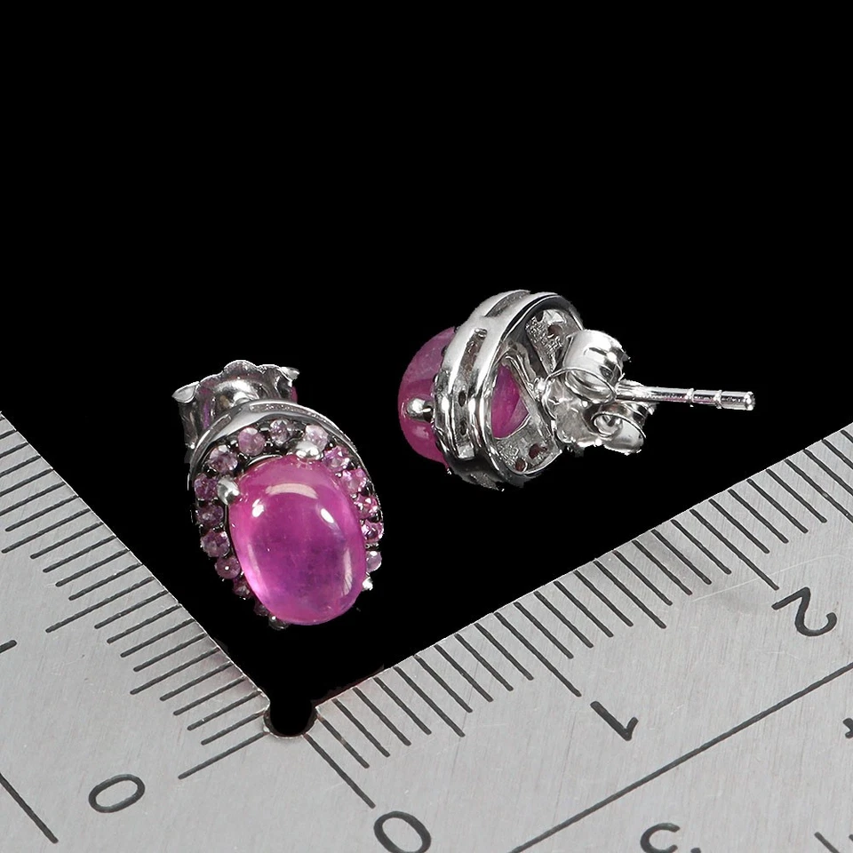 925 Sterling Silver Earrings Oval Ruby 7x5mm Sapphire Diamond Cut Gemstone - Image 3 of 4