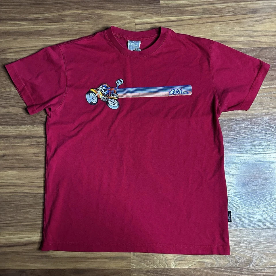 Camisa De Colección Y2K No Fear Para Hombre Mediana Roja Calavera Rider MX Moto Hecha en EE. UU. Foto 2 de 4